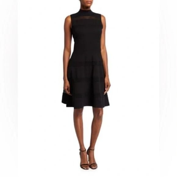 Kate Spade Black Sleeveless Mock Neck Mesh Panel Sweater Dress Womens XL - Picture 1 of 7
